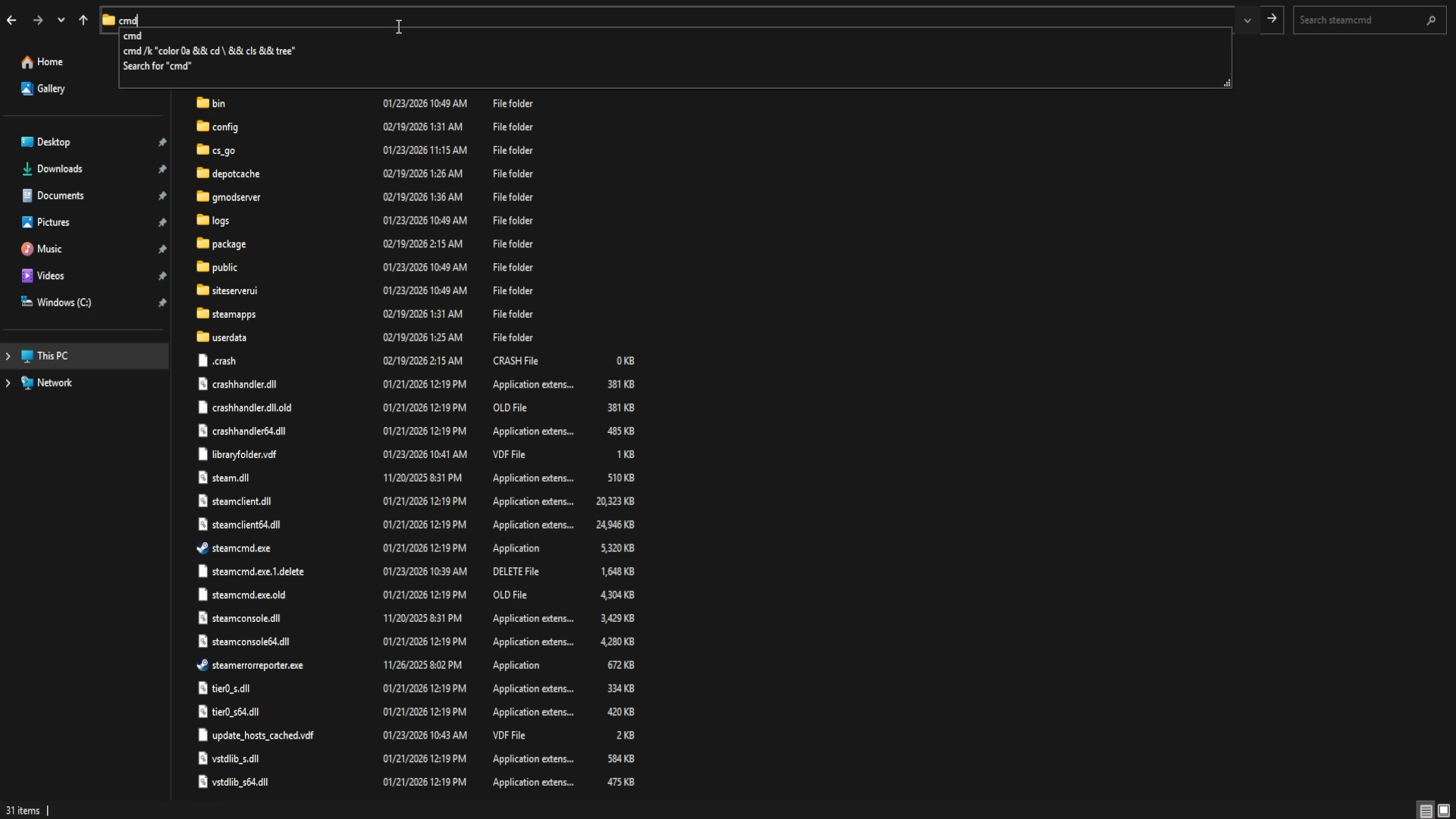 Open SteamCMD Console